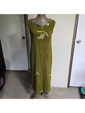 Midnight Velvet XL Sleeveless Floral Midi Dress Olive Rayon Print